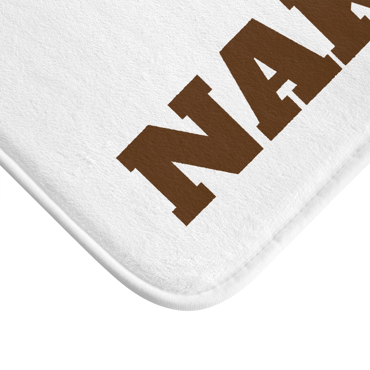 Get Naked Bath Mat — Funny Brown Bathroom Rug with Bold Text
