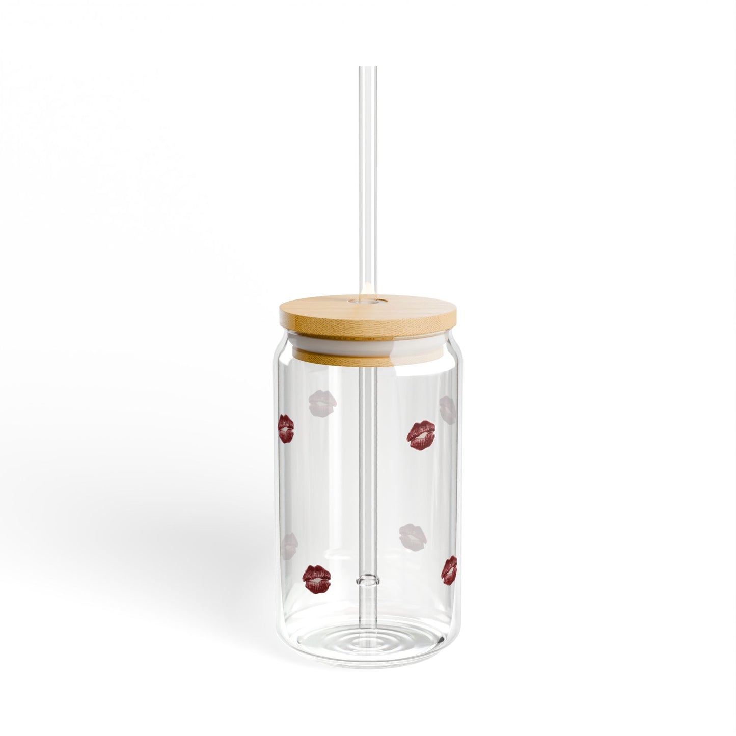 Kiss Pattern 16oz Sipper Glass with Bamboo Lid & Straw