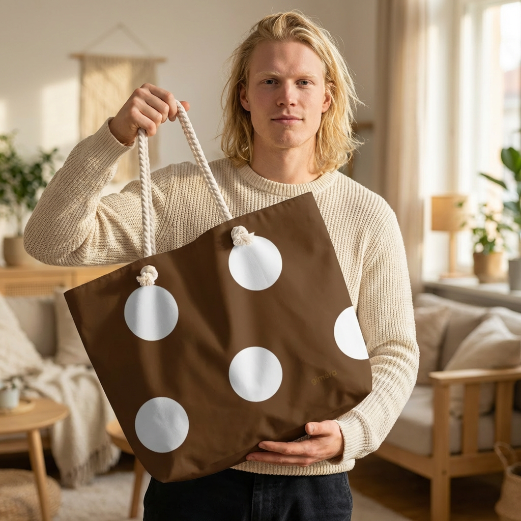 Polka Dot Weekender Bag — Brown & Cream Large Travel Tote