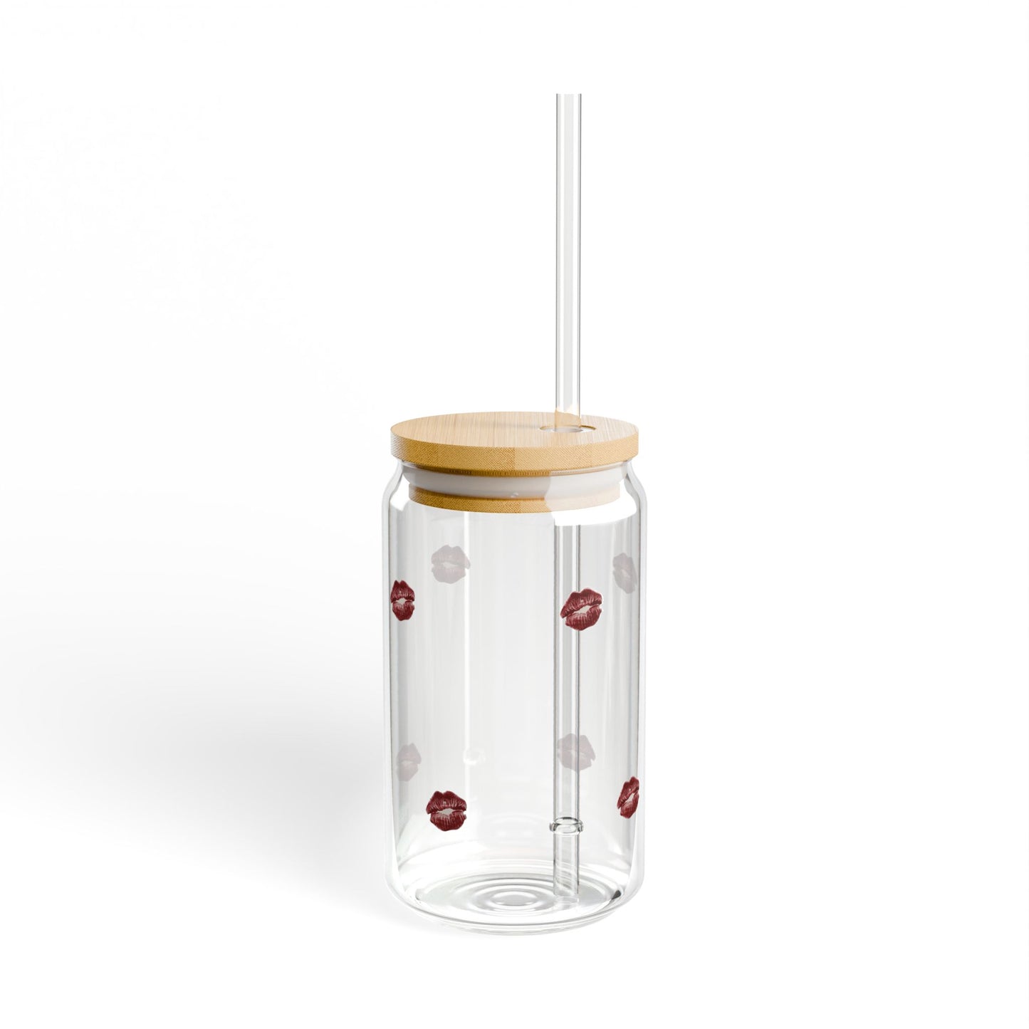 Kiss Pattern 16oz Sipper Glass with Bamboo Lid & Straw