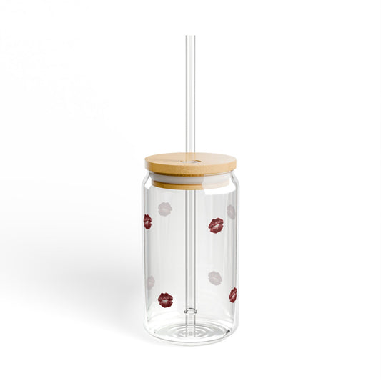 Kiss Pattern 16oz Sipper Glass with Bamboo Lid & Straw